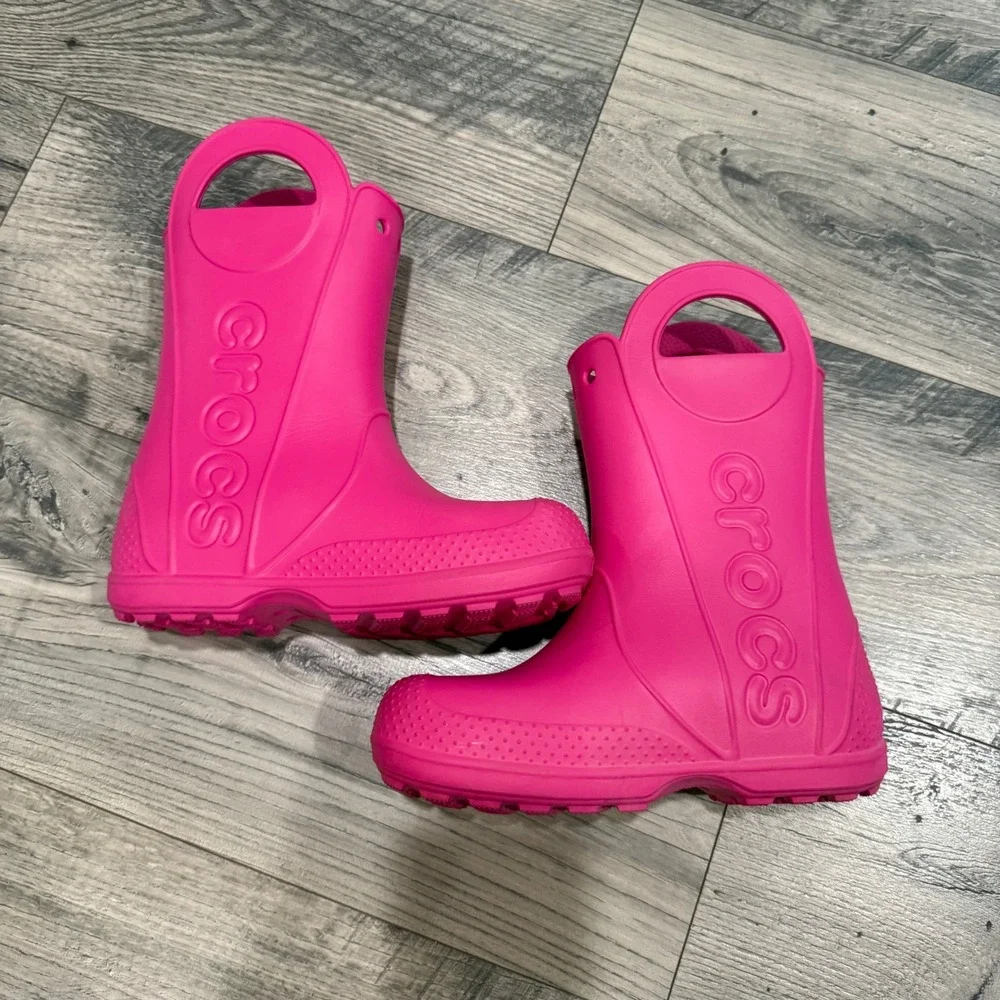 Crocs Handle It Rain Boots Pink Girls Kids Youth Size J3
